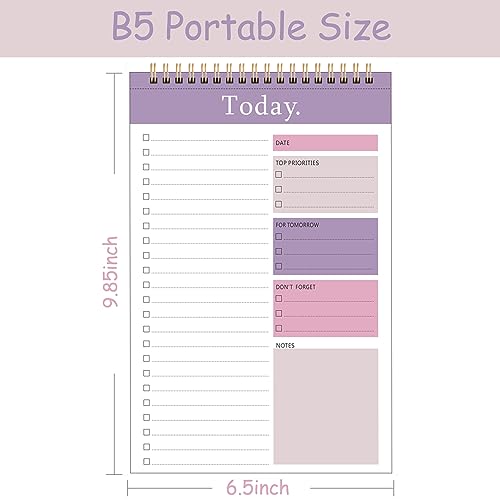 IMPOFFI 3 Pack To Do List Notepad 52 Sheets Mix Color Tear Off 65 x 98 Double Sided Spiral Checklist Planning Notebook for Adults and Kids Classroom Office GiftsBlue Green Purple - Image 3