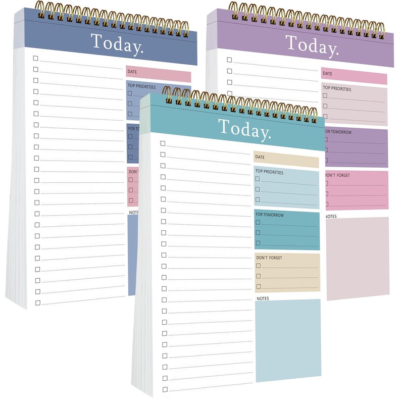 IMPOFFI 3 Pack To Do List Notepad 52 Sheets Mix Color Tear Off 65 x 98 Double Sided Spiral Checklist Planning Notebook for Adults and Kids Classroom Office GiftsBlue Green Purple - Image 2