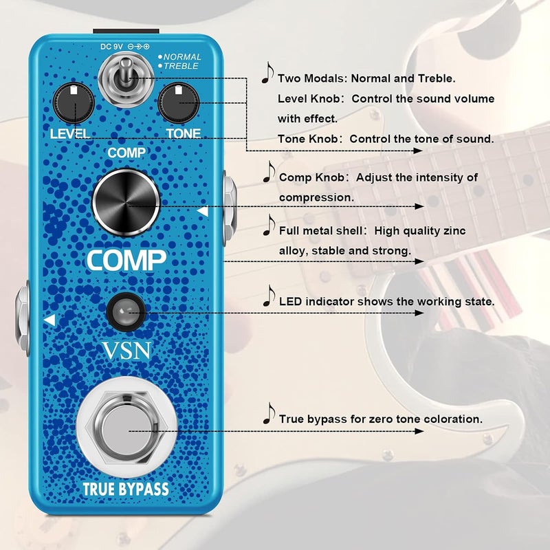 VSN Guitar Compressor Pedal for Analog Compression Effect Pedal Ultimate Comp Guitar Effects for Electric Guitar True Bypass - Image 3