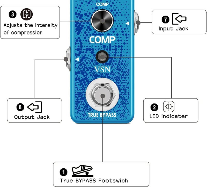VSN Guitar Compressor Pedal for Analog Compression Effect Pedal Ultimate Comp Guitar Effects for Electric Guitar True Bypass - Image 2