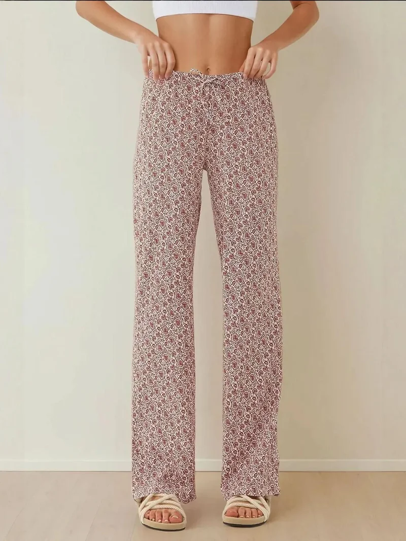 زوبعة بنطلون واسع الساق بنقوش مريحة