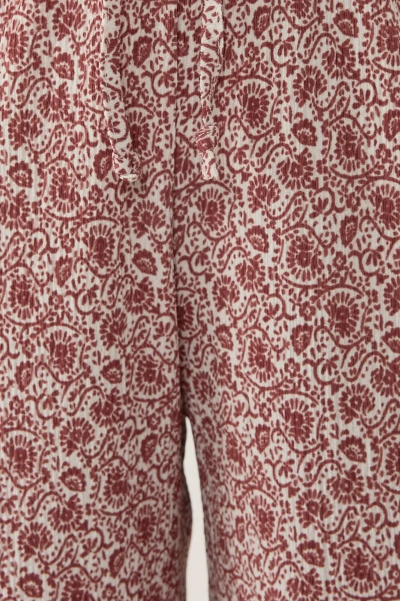 Hiccup Dusty Rose Pink Wide Leg Patterned Relaxed Pants for Women | Best Price UAE