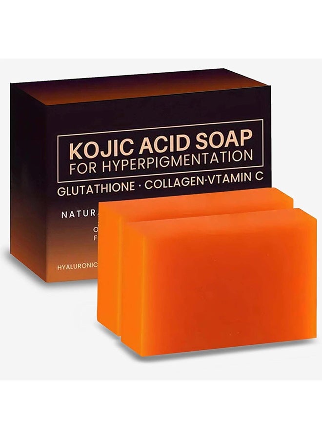 حمض الكوجيك صابون حمض كوجيك لـ Hyperpigment Ation 100g ، صابون كوجيك مع الجلوتاثيون ، الكولاجين ، فيتامين C ، شرائط الصابون الطبيعية مع الكركم ، لـ Crreciton السلاسة الداكنة (حزمة 2 ، برتقال) - Image 1
