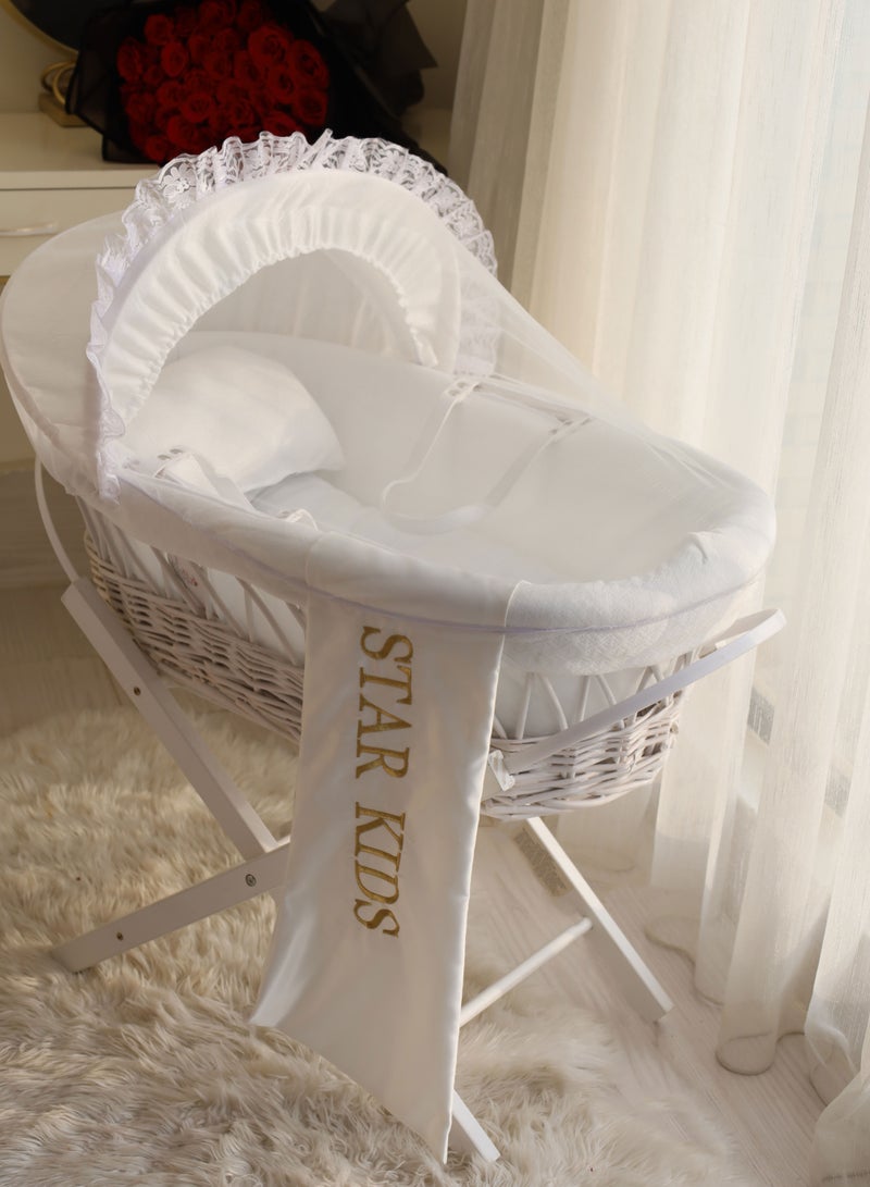 StarKids Baby cradle, Moses basket, white, with rocking stand - Image 1