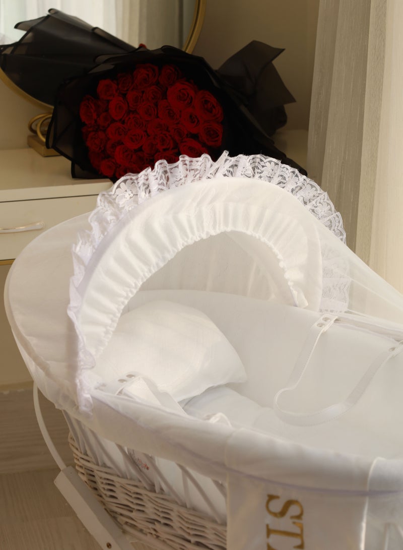 StarKids Baby cradle, Moses basket, white, with rocking stand - Image 2