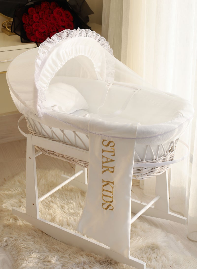 StarKids Baby cradle, Moses basket, white, with rocking stand - Image 4