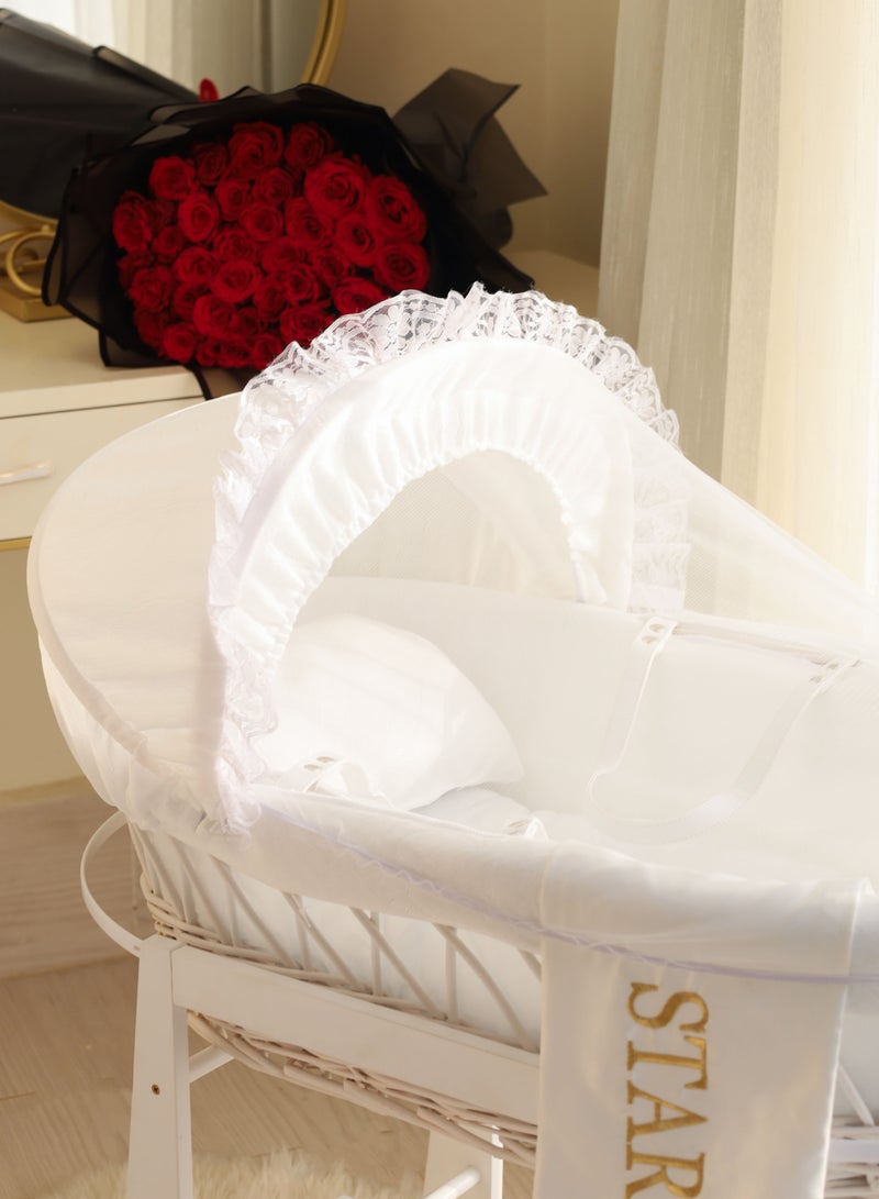 StarKids Baby cradle, Moses basket, white, with rocking stand - Image 5