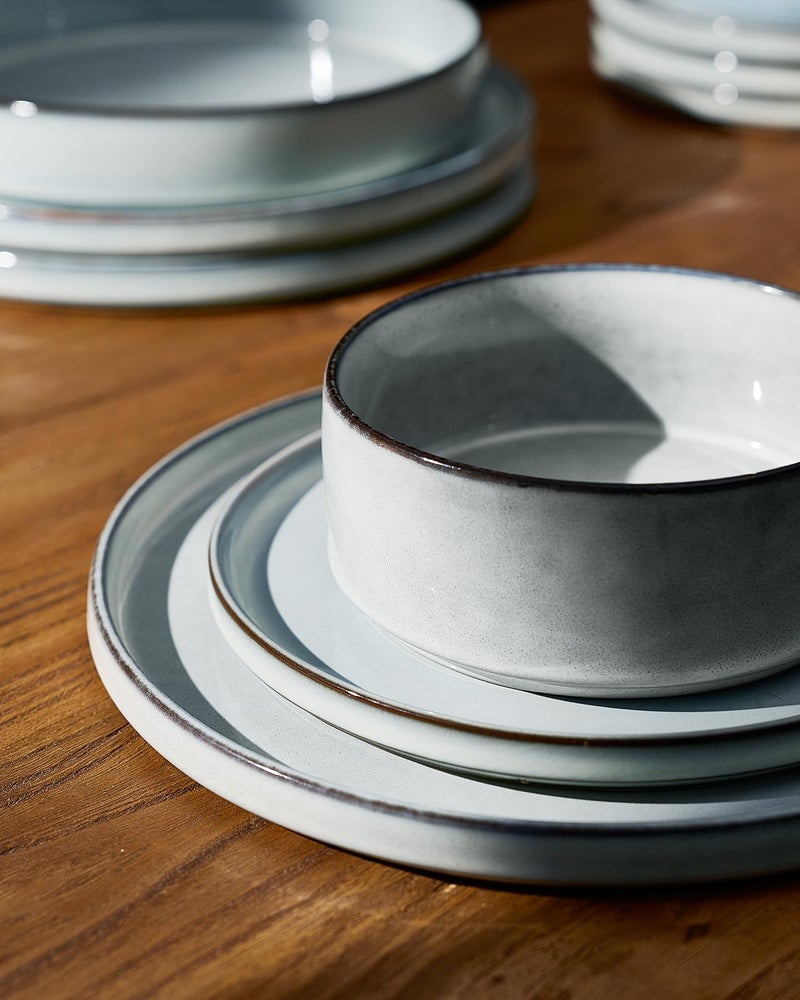 Famiware Annecy Plates and Bowls Sets, 12 Pieces Dinnerware Sets, Microwave and Dishwasher Safe Dishes Set for 4, Chip and Scratch Resistant, Grey-Blue - Image 3
