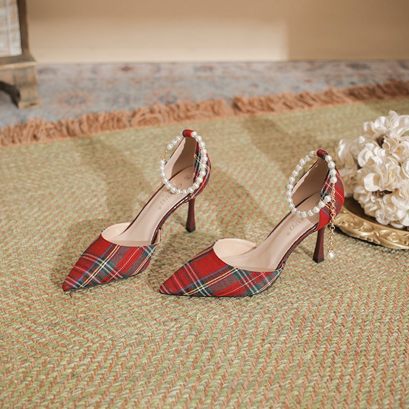 Zfg Pearl Strap Sandals Hole Shoes Pointed Shallow Stiletto Heel All-Match Single-Layer Shoes Women'S Size 31-44 - Image 5