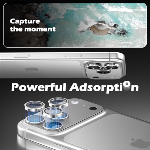 CloudValley for iPhone 17 Pro/iPhone 17 Pro Max Camera Lens Protector, [1 Second Installaion] Ultra-HD Tempered Glass Cover, [Case-Friendly] Metal Lens Screen Protective Ring, Silver - Image 4
