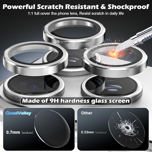 CloudValley for iPhone 17 Pro/iPhone 17 Pro Max Camera Lens Protector, [1 Second Installaion] Ultra-HD Tempered Glass Cover, [Case-Friendly] Metal Lens Screen Protective Ring, Silver - Image 3