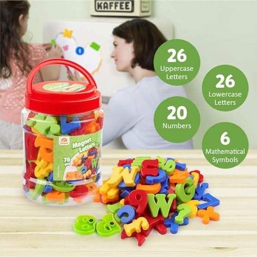 Coogam Magnetic Letters Numbers Alphabet Fridge Magnets Colorful Plastic ABC 123 Educational Toy Set Preschool Learning Spelling Counting Uppercase Lowercase Math for 3 4 5 Years Kid(78 Pcs) - Image 5