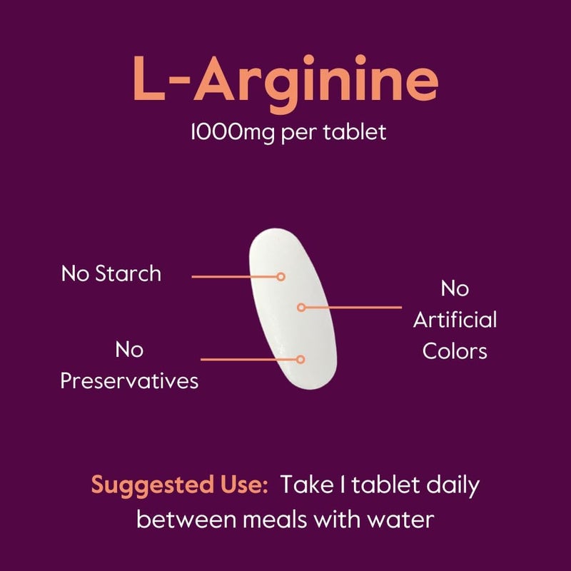 BESTVITE LArginine 1000mg per Tablet 240 Tablets  Pharmaceutical Grade  Contains 20 More Pure Arginine Compared to Arginine HCl  Nitric Oxide Precursor - Image 5