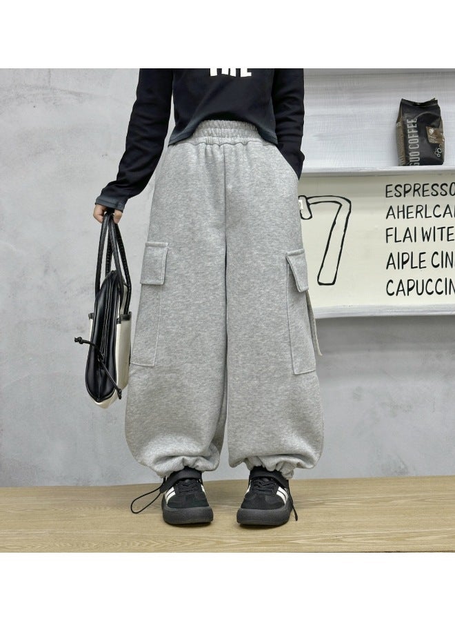 Boys And Girls Cargo Pants Autumn And Winter New Style For Older Children, Cool And Stylish Streetwear Children's Sweatpants