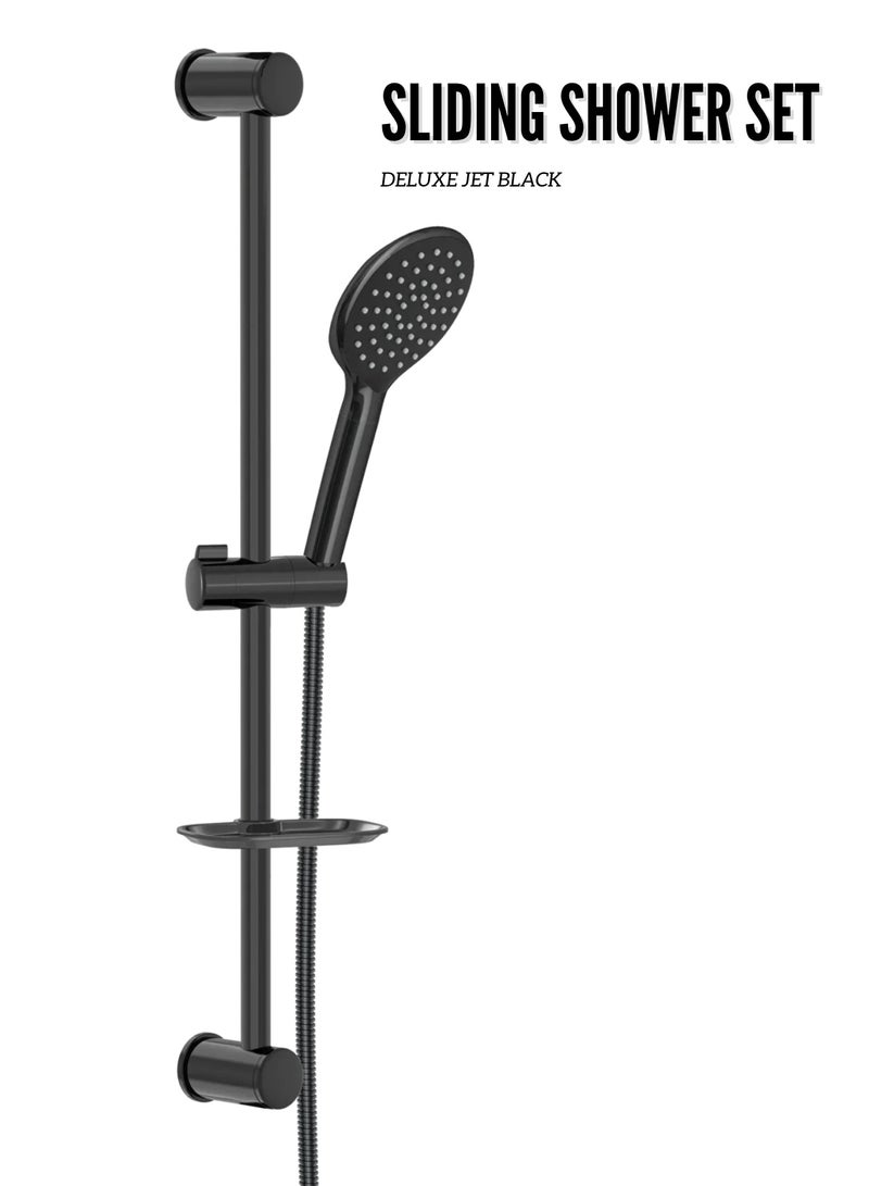 MAAT Deluxe Jet Black Sliding Shower Set | Matte Black Finish | Adjustable Rail | Made in Turkey  - Image 1