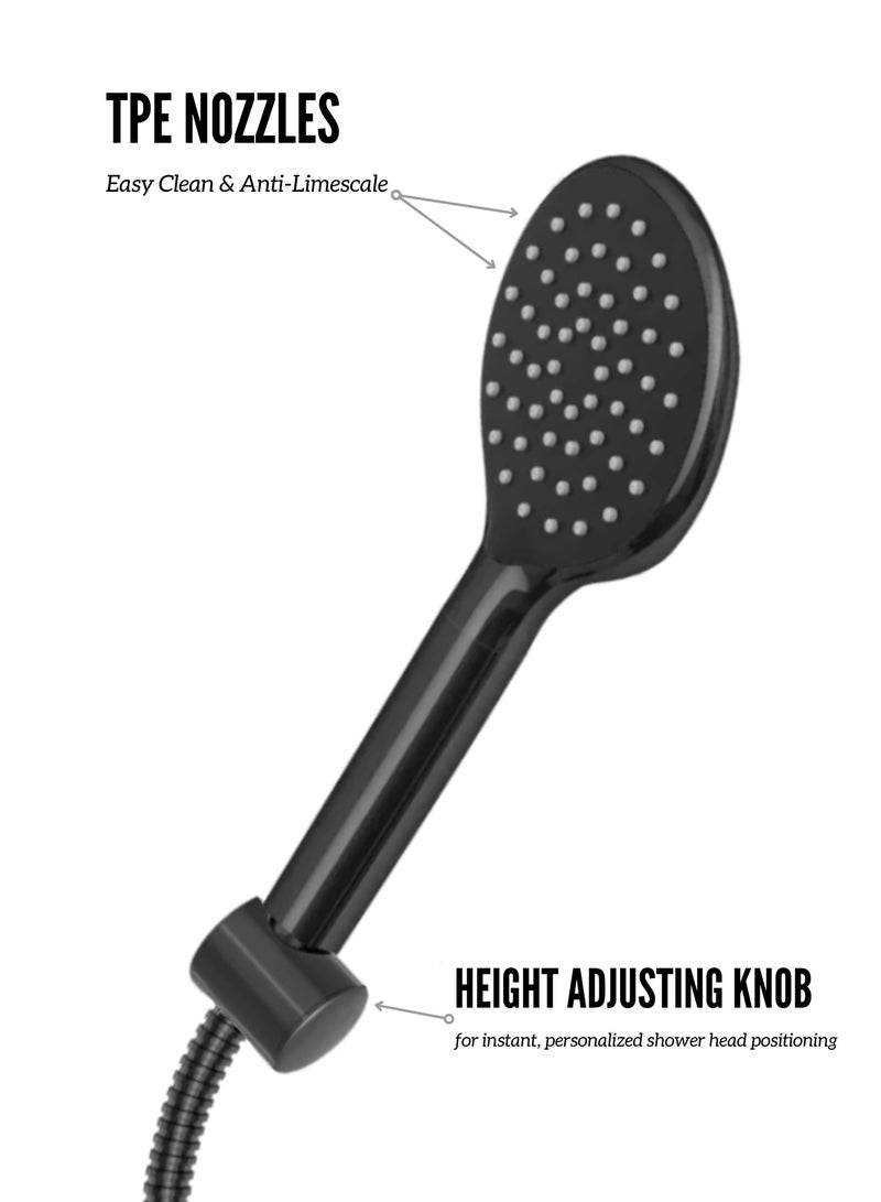MAAT Deluxe Jet Black Sliding Shower Set | Matte Black Finish | Adjustable Rail | Made in Turkey  - Image 3