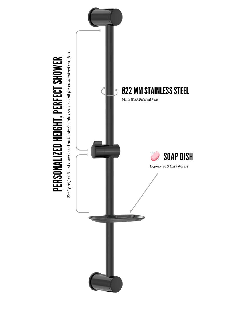 MAAT Deluxe Jet Black Sliding Shower Set | Matte Black Finish | Adjustable Rail | Made in Turkey  - Image 4