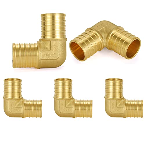 GUOFIS 5 Pack Pex Fittings 1 Inch ElbowBrass 90 Degree ElbowsResists Corrosion PEX Pipe Tubing Plumbing Jobs Fitting - Image 1