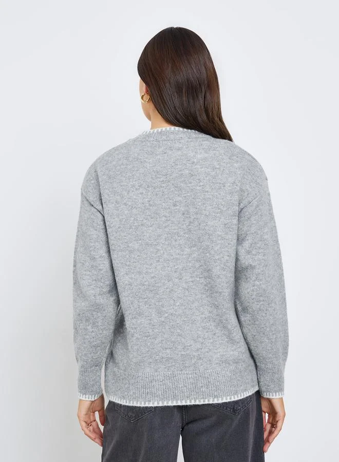 Styli Grey Crew Neck Knit Sweater