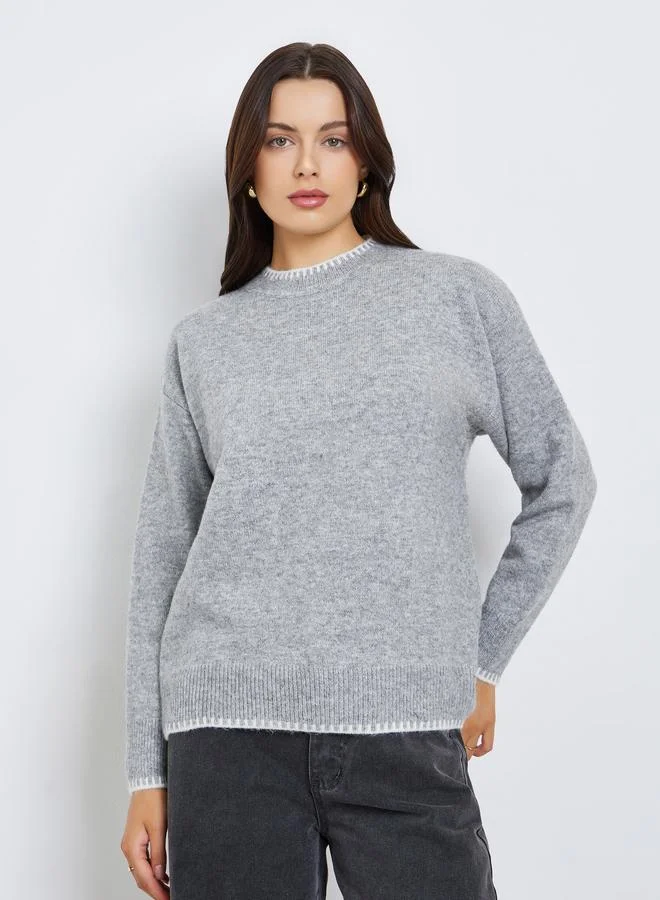 Styli Grey Crew Neck Knit Sweater