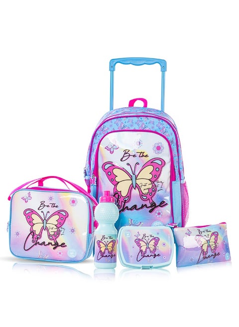 Eazy Kids Set of 5 Trolley 16" School Bag Combo - Butterfly