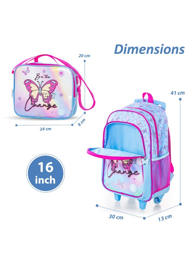 Eazy Kids Set of 5 Trolley 16" School Bag Combo - Butterfly