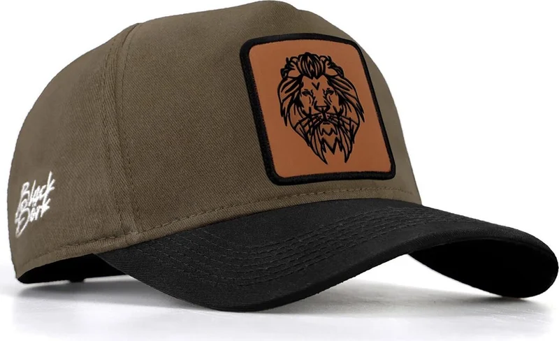 Black Börk Blackbörk V1 Baseball Lion - Unisex Khaki-Black Peaked Hat (Cap) with 13 Code Logo