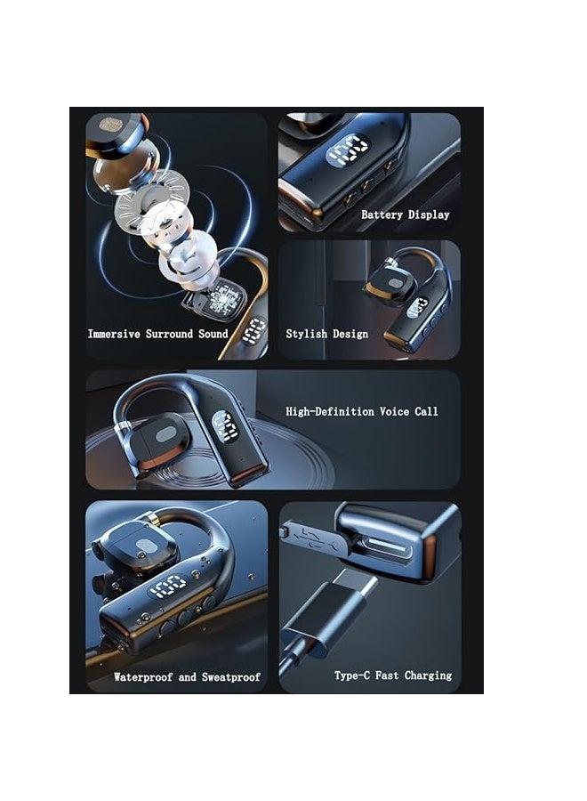 Wireless Bluetooth Headset, Hanging Ear Type Not Into The Ear Rotating Monaural Digital Display Sports Headset, Long Range Noise-Canceling Headset, Ipx5 waterproof, for Sports, Driving - Image 3