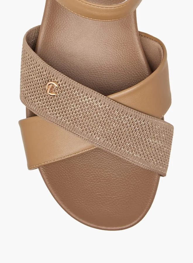 Le Confort Women Textured Cross Strap Sandals with Buckle Closure