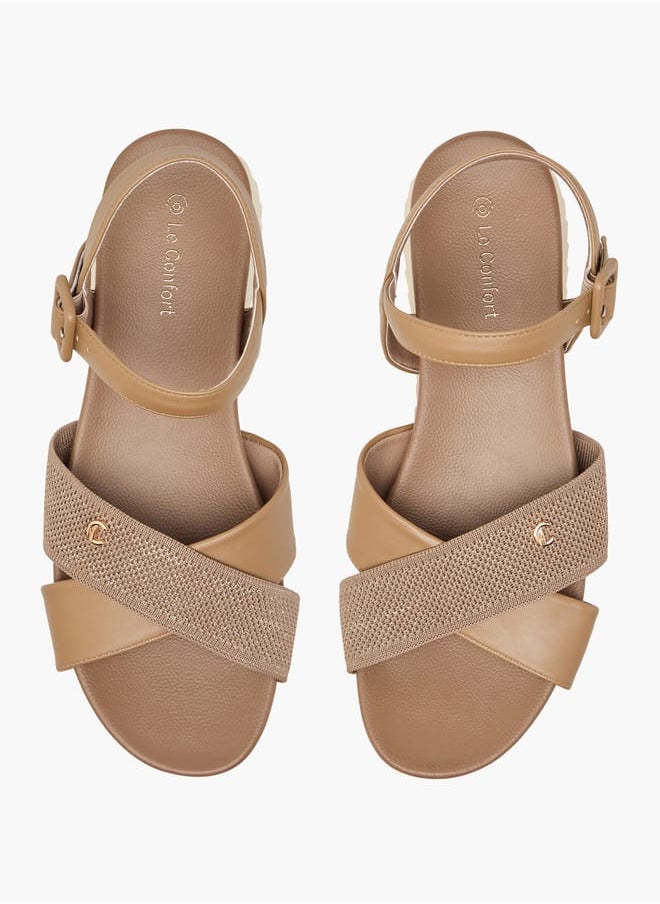 Le Confort - Women Textured Cross Strap Sandals with Buckle Closure - Image 1