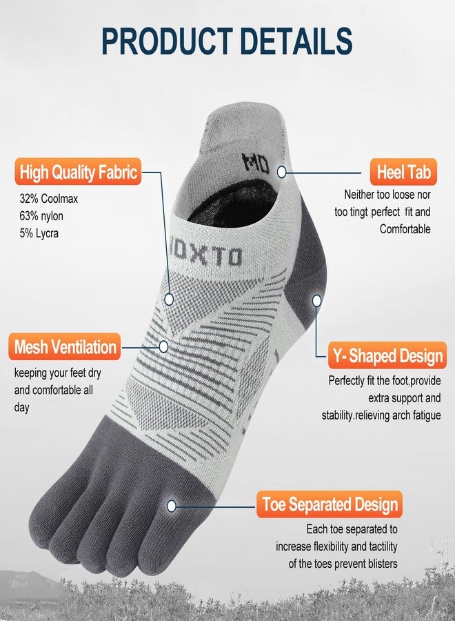 INOXTO Running Toe Socks for Men Women Professional Breathable Five Finger Coolmax Socks for Athletic Barefoot 4 Pairs (US, Alpha, Medium, Regular, Short, Black,Grey,Dark grey,Blue) - Image 3
