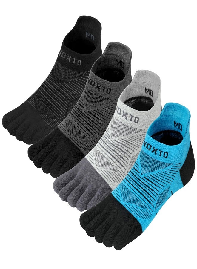 INOXTO Running Toe Socks for Men Women Professional Breathable Five Finger Coolmax Socks for Athletic Barefoot 4 Pairs (US, Alpha, Medium, Regular, Short, Black,Grey,Dark grey,Blue) - Image 1