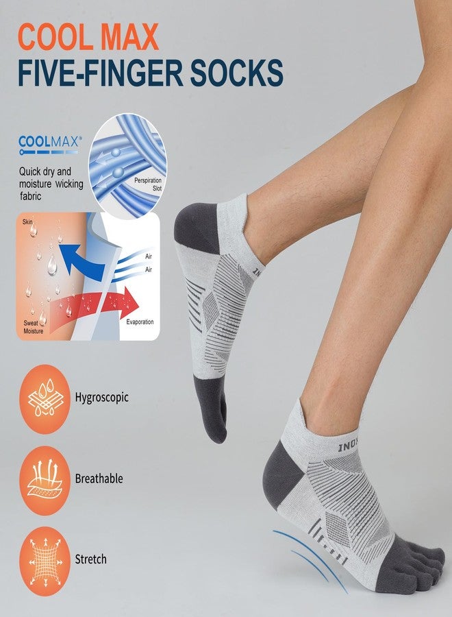 INOXTO Running Toe Socks for Men Women Professional Breathable Five Finger Coolmax Socks for Athletic Barefoot 4 Pairs (US, Alpha, Medium, Regular, Short, Black,Grey,Dark grey,Blue) - Image 2