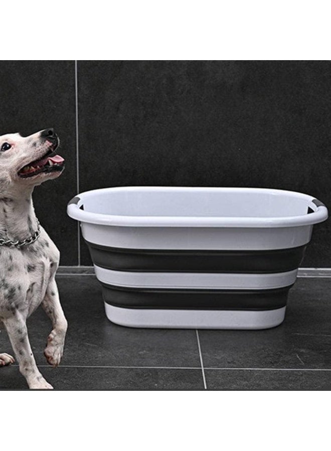 حوض استحمام قابل للطي محمول للأطفال  وحديثي الولادة ، حوض استحمام للحيوانات الأليفة والقطط والكلاب، سبت غسيل بلاستيك بتصميم بيضاوي قابل للطي سعة 28 لتر، لون رمادي - Image 2