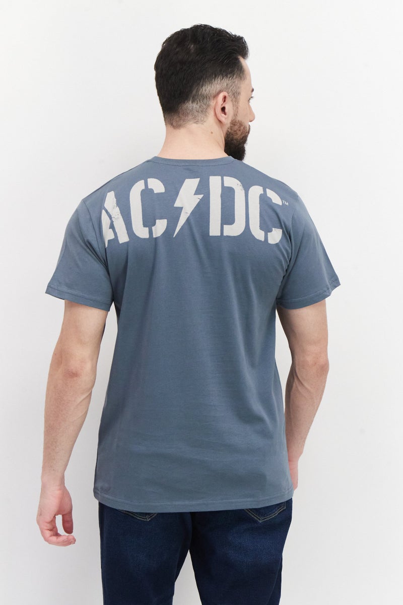 AC/DC Men Oversize Crew Neck Short Sleeves Graphic Print T-Shirt, Grey  - Image 2