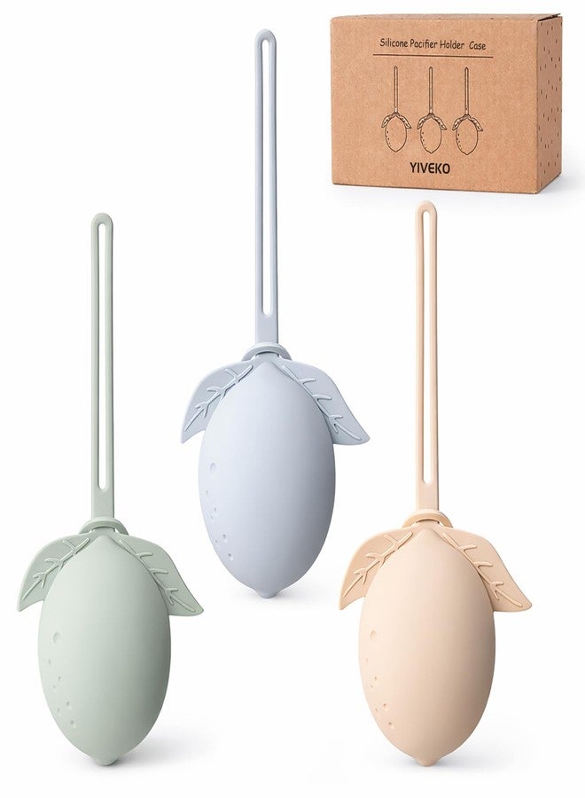 YIVEKO Silicone Pacifier Holder Case Binky Holder Baby Silicone Pacifier Case for Boys Girls Portable Paci Pouch for Newborns 3 Pack-Ivory+Sage+Baby Blue - Image 1