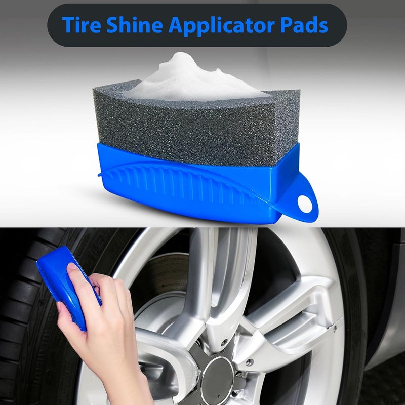 RXALASKA 2 Pack Tire Shine Applicator Pads, Curved Tire Sponge Applicator Forms, Reusable Tire Gel Applicator Pads with Lid, Ergonomic Handle Tire Dressing Applicator for Detailing (Blue) - Image 4