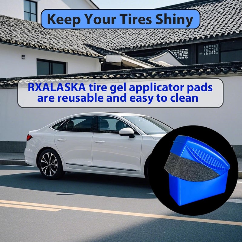 RXALASKA 2 Pack Tire Shine Applicator Pads, Curved Tire Sponge Applicator Forms, Reusable Tire Gel Applicator Pads with Lid, Ergonomic Handle Tire Dressing Applicator for Detailing (Blue) - Image 5