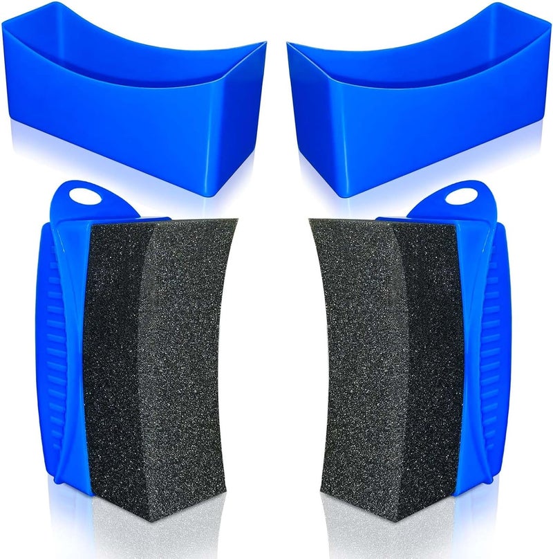 RXALASKA 2 Pack Tire Shine Applicator Pads, Curved Tire Sponge Applicator Forms, Reusable Tire Gel Applicator Pads with Lid, Ergonomic Handle Tire Dressing Applicator for Detailing (Blue) - Image 1