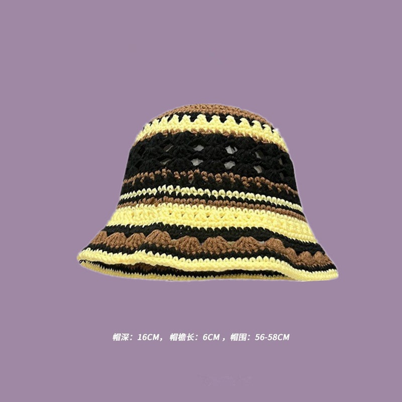 Handmade Wool Hat Japanese New Hollow Flower Knitted Fisherman Hat Children'S Sweet All-Match Small Face - Image 1