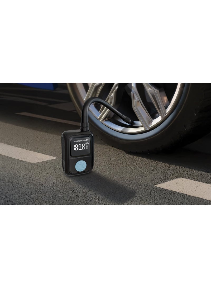 Powerology Portable Electric Tire Inflator 150psi / Fast Tire Inflator Bicycles and Bikes/ 3 Inflation Mode Air Compressor / Cordless & Rechargeable / Fast & Efficient Inflation 48W / Real-Time Pressure Display - Black - Image 2