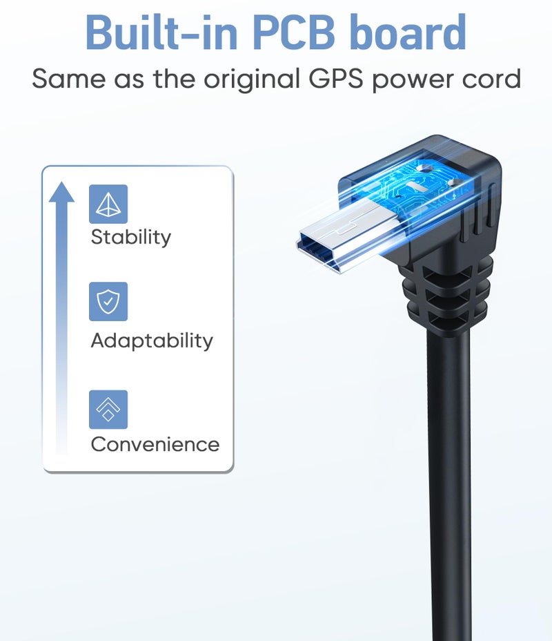 Pixelman كابل شحن بيكسلمان 18AWG لجهاز Garmin GPS، (6.5 قدم 2 قطع) كابل طاقة GPS أكثر سمكًا، كابل شاحن Mini USB بزاوية 90 درجة، محول شحن لجهاز Garmin GPS Garmin Drivesmart 65 Zumo Xt Nuvi، أسود - Image 2