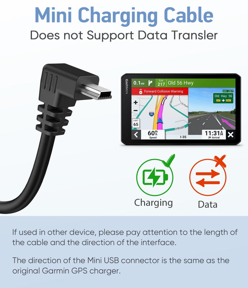 Pixelman كابل شحن بيكسلمان 18AWG لجهاز Garmin GPS، (6.5 قدم 2 قطع) كابل طاقة GPS أكثر سمكًا، كابل شاحن Mini USB بزاوية 90 درجة، محول شحن لجهاز Garmin GPS Garmin Drivesmart 65 Zumo Xt Nuvi، أسود - Image 5