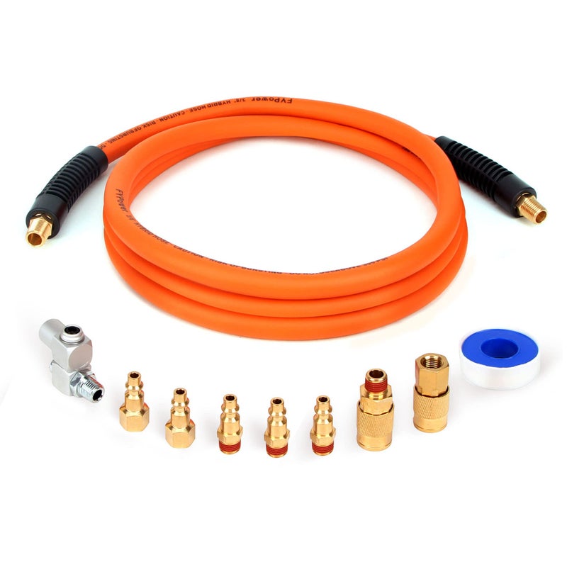 FYPower 38 Inch x 10 ft Hybrid Whip Air Compressor Hose Kit 10 Pieces Lead in Air Hose Accessories kit 14 NPT Air Coupler and Plug Industrial Solid Brass Quick Connect 360 Swivel Connector