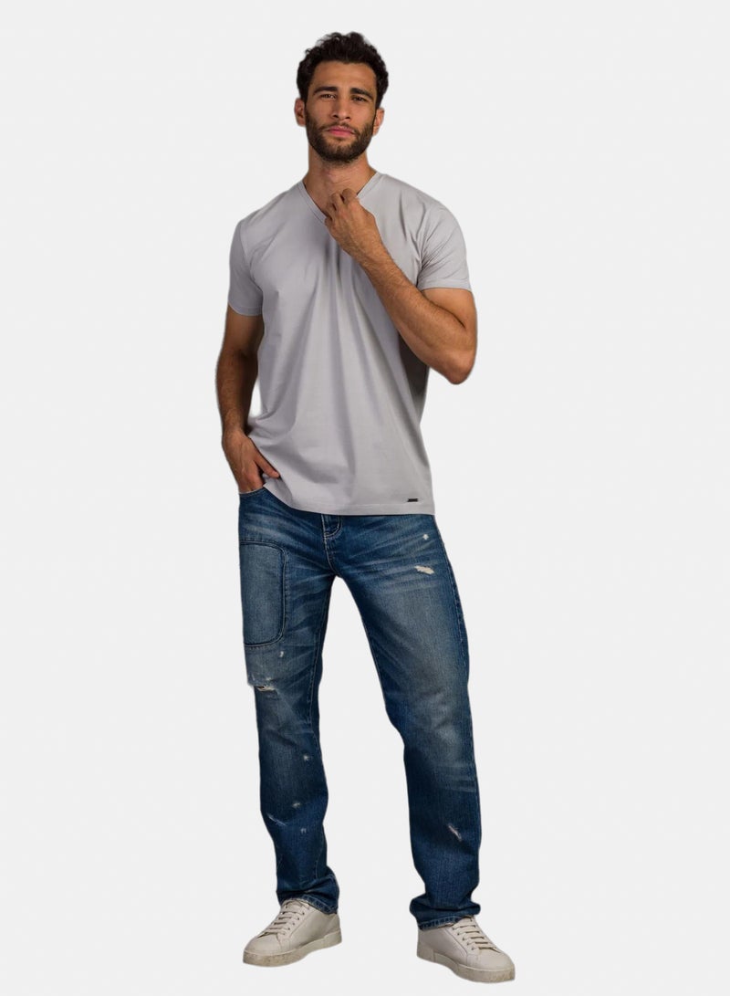 Stache Curved Back V-Neck T- Shirt - Image 1