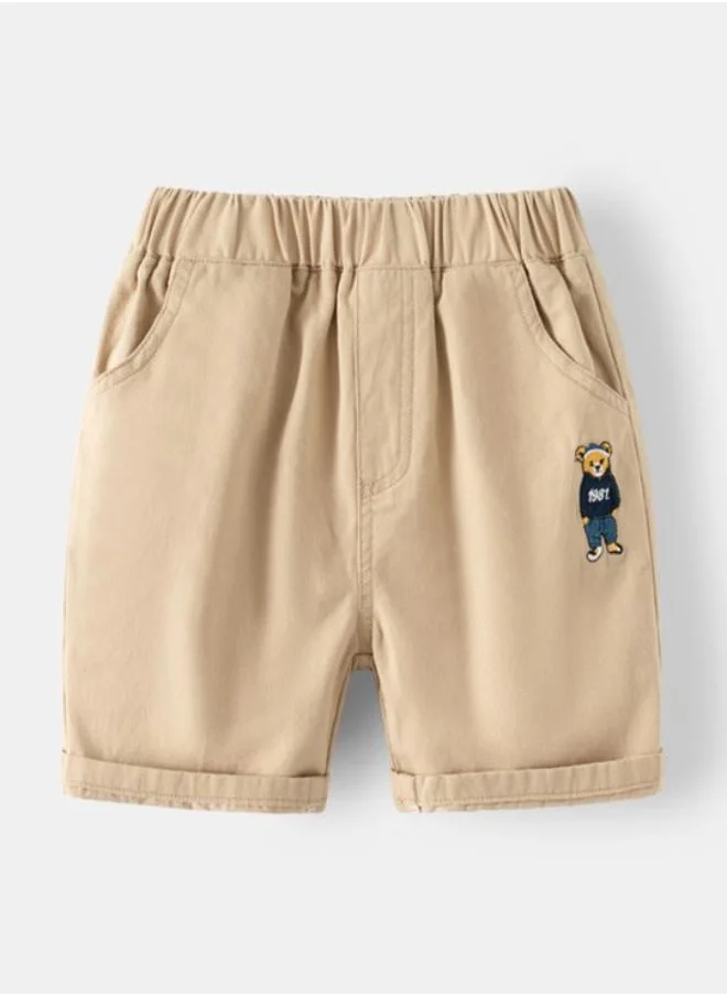 YUNIQEE Beige Regular Fit Mid Rise Applique Shorts