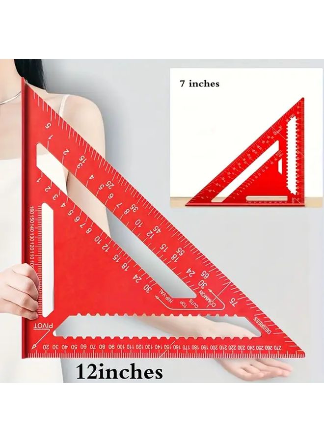 Red Aluminum Woodworking Square Triangular Ruler Serrated Edge For Accurate Measurements - Image 2