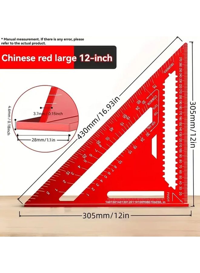 Red Aluminum Woodworking Square Triangular Ruler Serrated Edge For Accurate Measurements - Image 3
