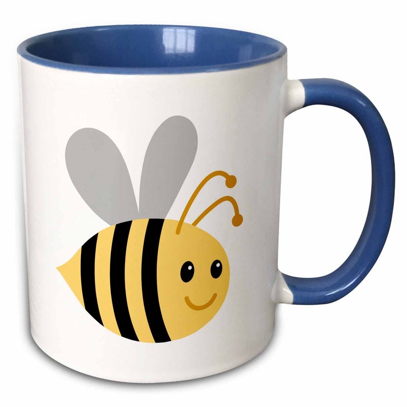 3dRose "Cute Cartoon Bumble Bee" Two Tone Blue Mug, 11 oz, Blue - Image 1