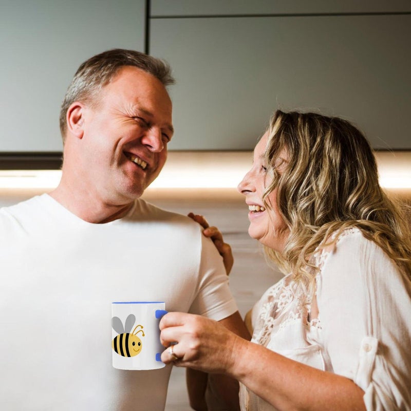 3dRose "Cute Cartoon Bumble Bee" Two Tone Blue Mug, 11 oz, Blue - Image 4